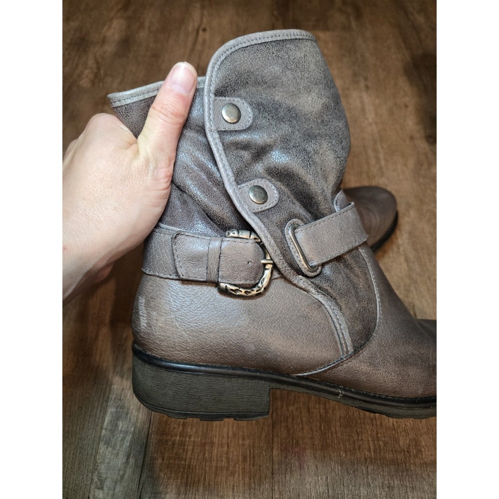 Bare Traps Select Gray Taupe Leather Ankle Boots Faux Fur Lined Womens 8 M - Picture 2 of 8
